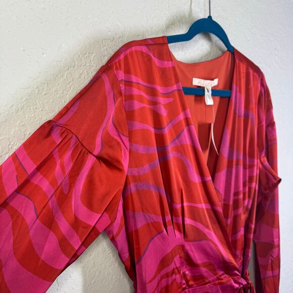 HUTCH ANTHROPOLOGIE Dress XL Ciara Zebra Striped Wrap Puff Sleeve Tie Closure - Picture 9 of 14